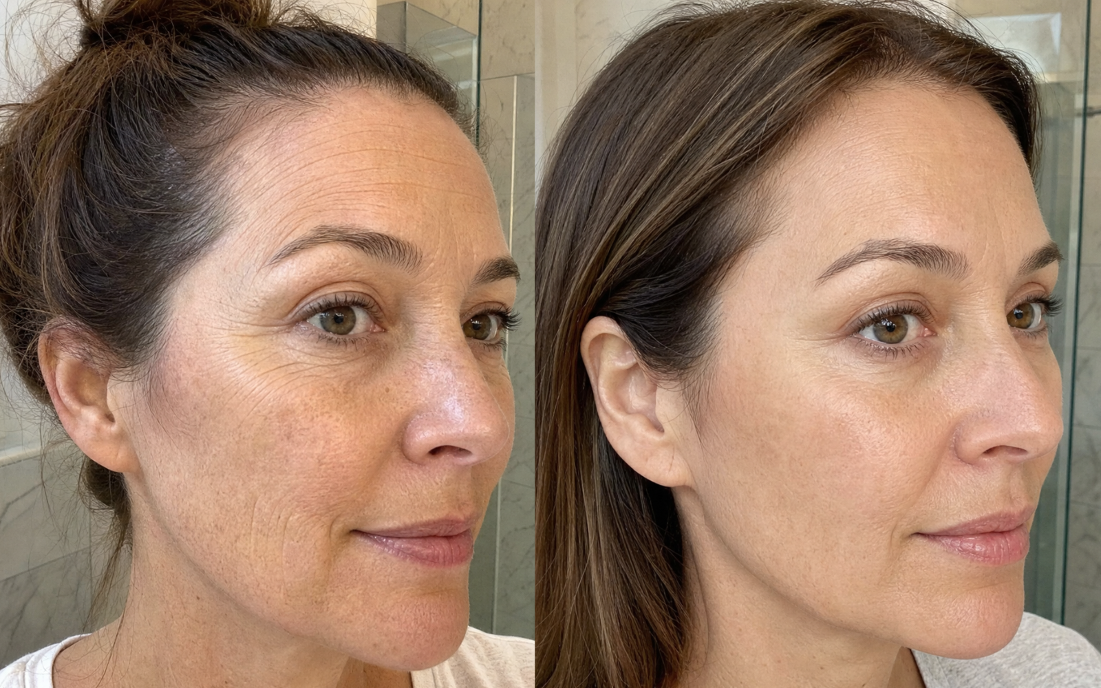 Customer before and after result showing fine lines and wrinkles
