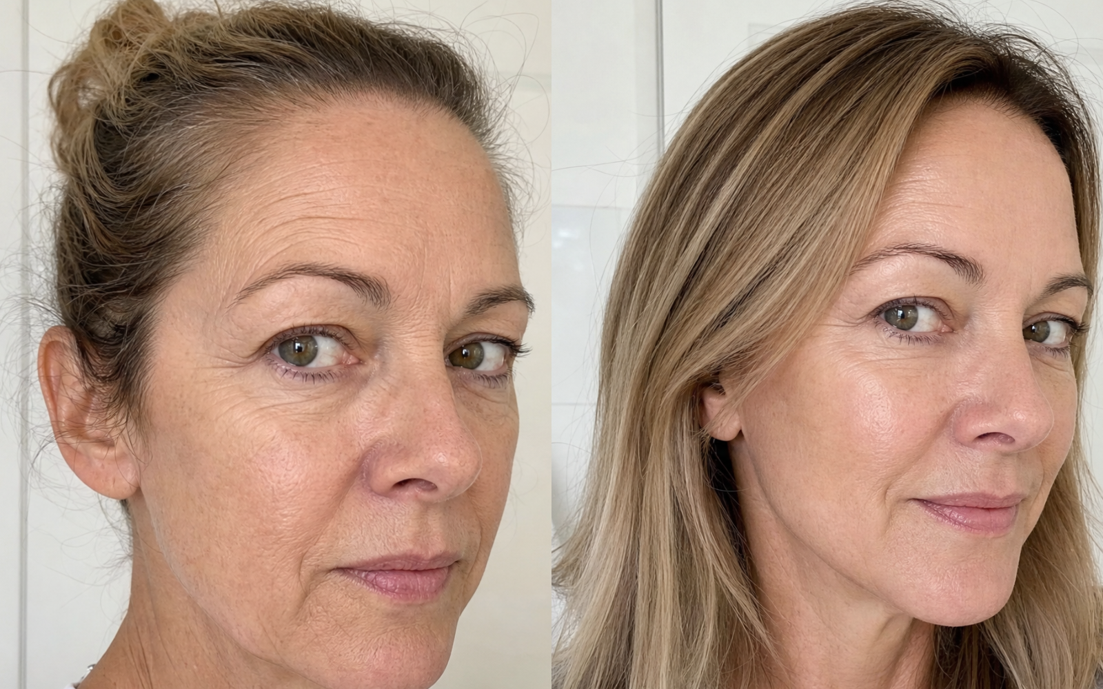 Customer before and after result showing fine lines and wrinkles