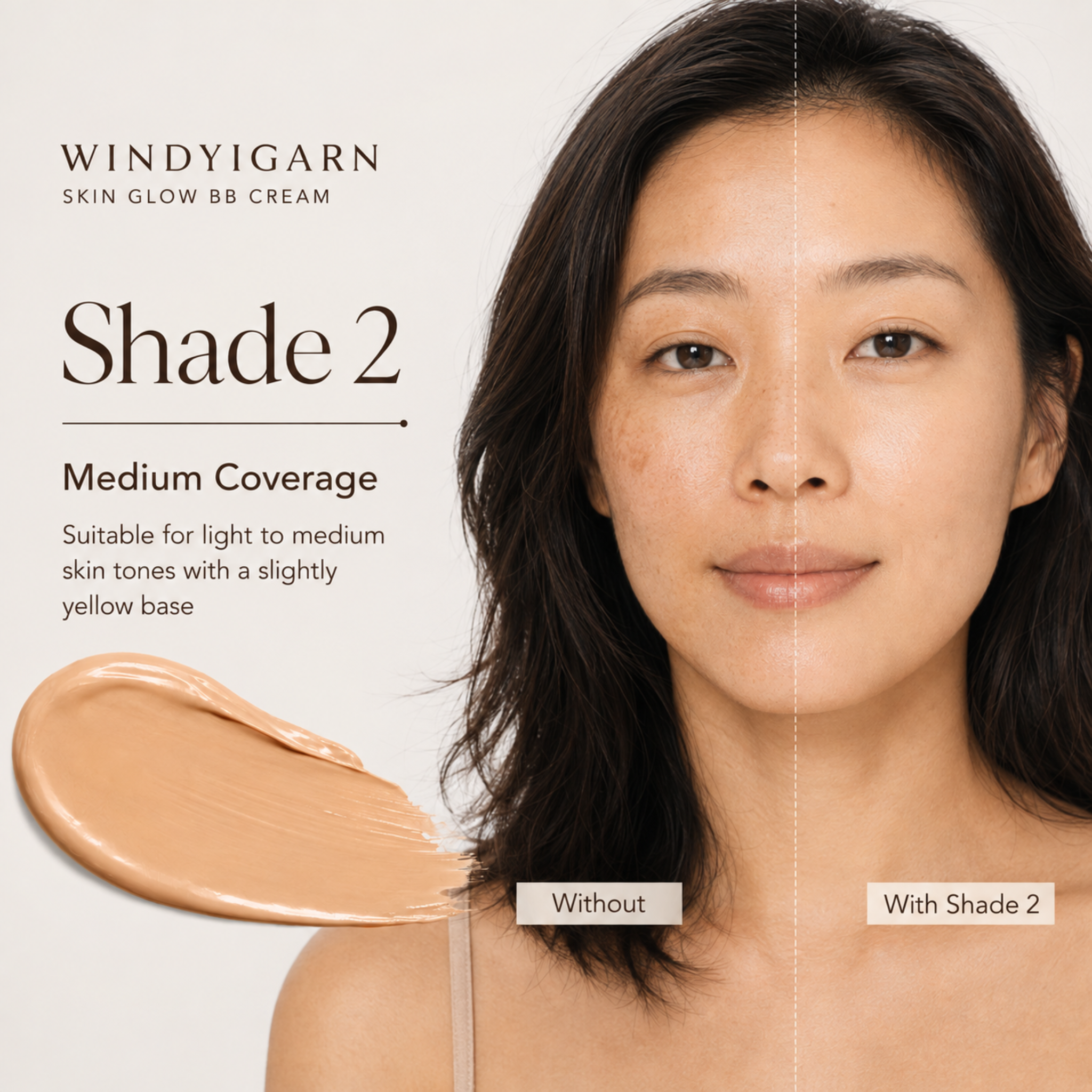 Windyigarn Skin Glow BB Cream Shade 2 medium coverage comparison