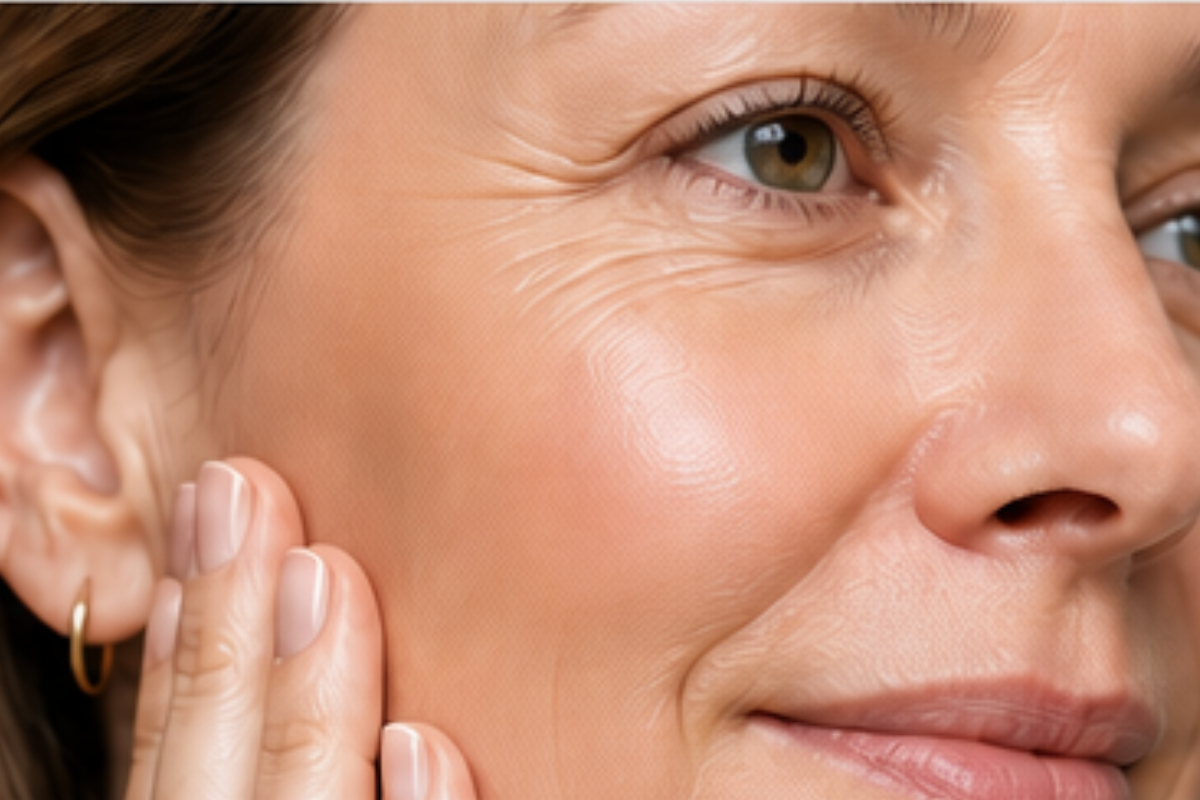 Close view of mature skin representing wrinkles and firmness concerns