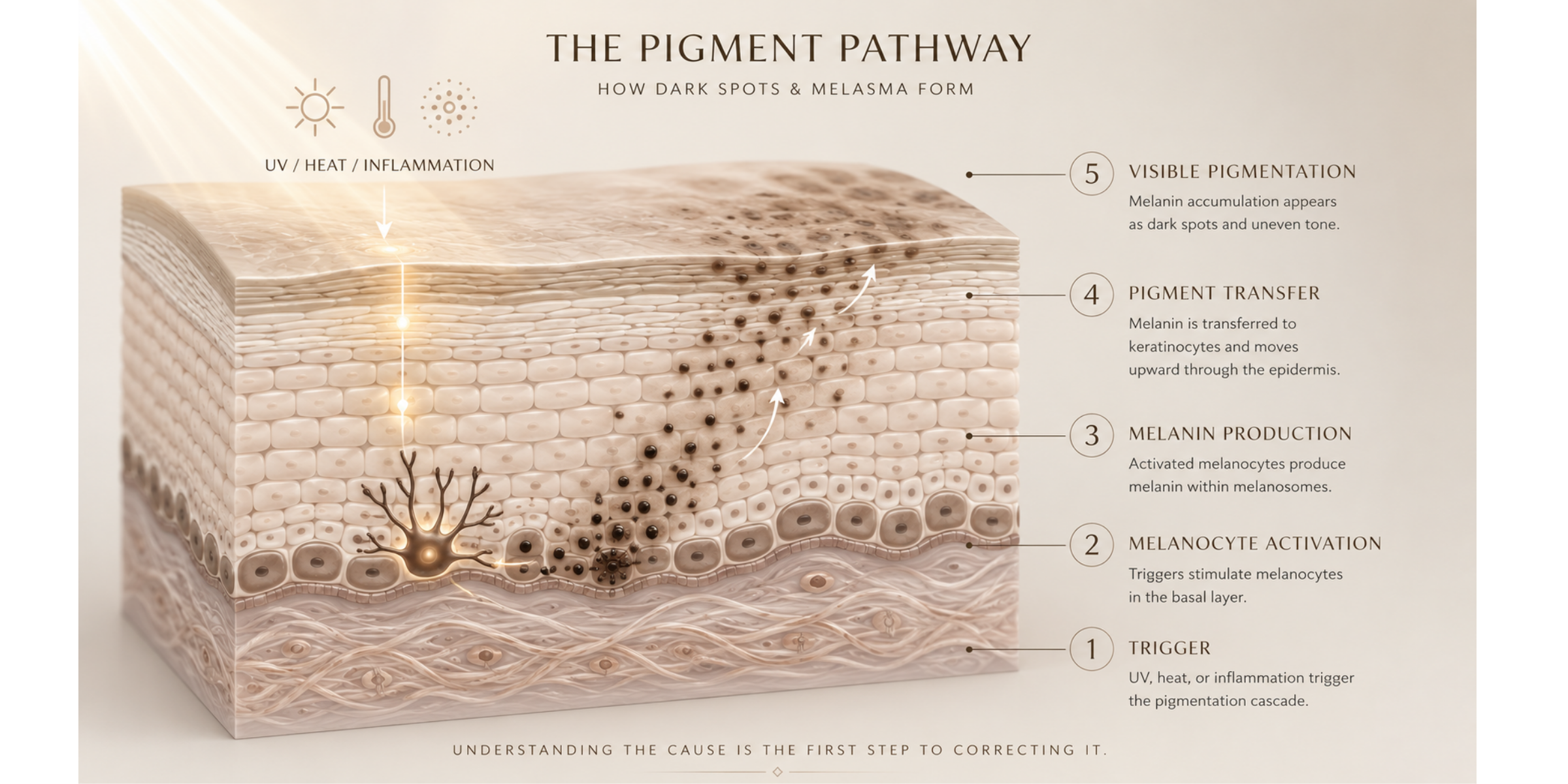 The pigment pathway showing how dark spots and melasma form