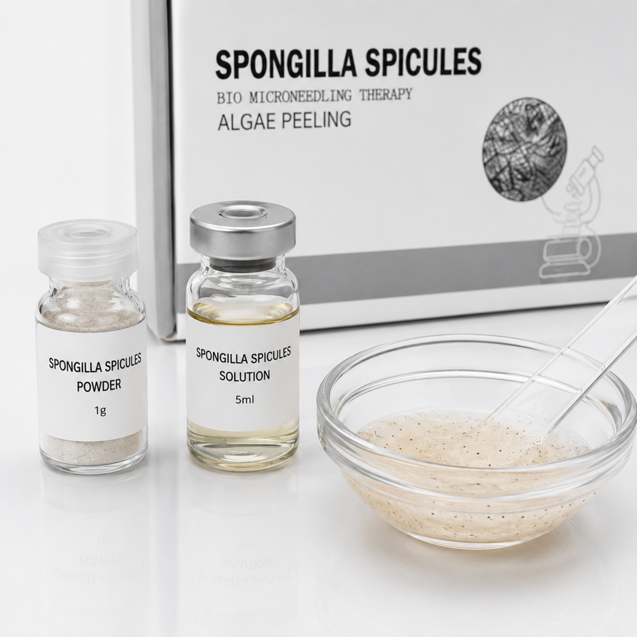Biomicroneedling powder and liquid being mixed before application